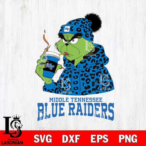 Middle Tennessee Blue Raiders Grinch Leopard Christmas Cut Files Cricut, Svg Dxf Eps Png file, Digital download , Silhouette