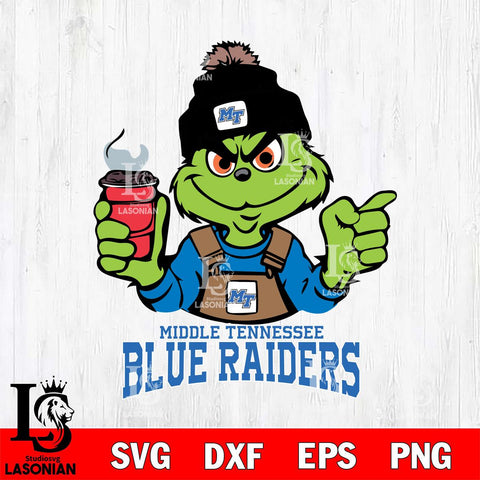 Middle Tennessee Blue Raiders Grinch with coffee Svg Eps Dxf Png File, Digital Download, Instant Download