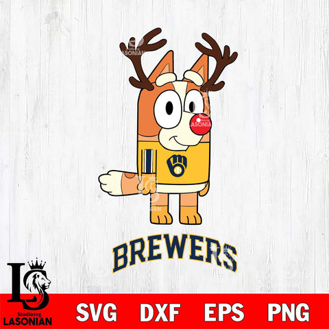 Milwaukee Brewers Bluey Chilli Christmas Deer Svg Eps Dxf Png File, Digital Download