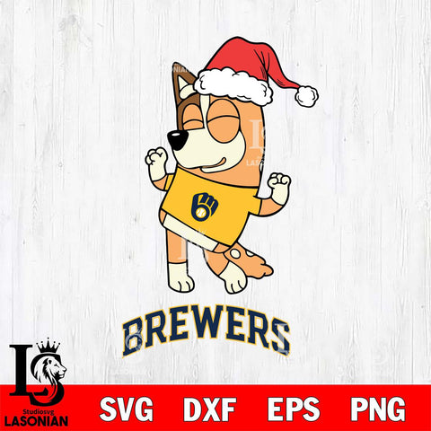 Milwaukee Brewers Bluey Chilli Happy Christmas Svg Eps Dxf Png File, Digital Download