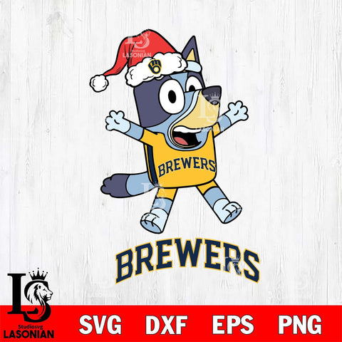 Milwaukee Brewers Bluey Happy Christmas Svg Eps Dxf Png File, Digital Download