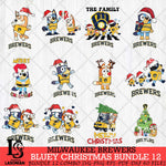 Milwaukee Brewers Bluey Happy Christmas Bundle 12 Svg Eps Dxf Png File, Digital Download