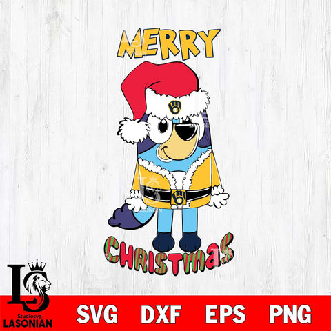 Milwaukee Brewers Bluey Merry Christmas Bluey Santa Claus Svg Eps Dxf Png File, Digital Download