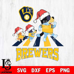 Milwaukee Brewers Christmas Family Bluey Walking Cricut , Christmas Svg , Bluey svg , Digital Download, dxf eps png pdf file