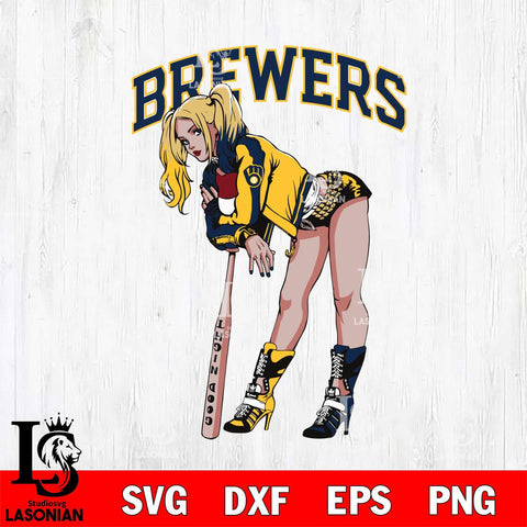 Milwaukee Brewers Fan Girl Harley Quinn MLB Svg Eps Dxf Png File, Digital Download, Instant Download