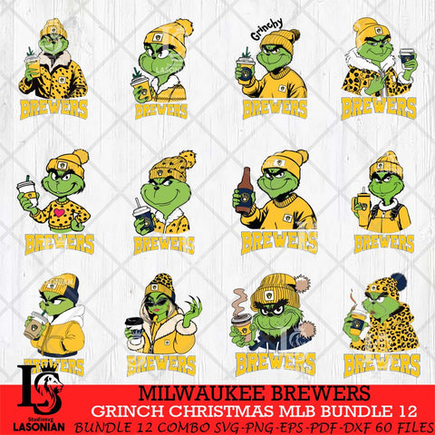 Milwaukee Brewers Grinch Christmas MLB Bundle 12 Cut Files Cricut, Svg Dxf Eps Png file , Silhouette