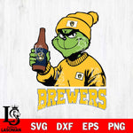 Milwaukee Brewers Grinch Drinking Beer Christmas Cut Files Cricut, Svg Dxf Eps Png file , Silhouette