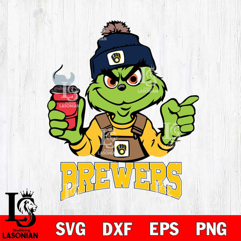 Milwaukee Brewers Grinch with coffee Svg Eps Dxf Png File, Digital Download, Instant Download