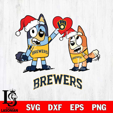 Milwaukee Brewers Love Bluey Christmas Svg Eps Dxf Png File, Digital Download