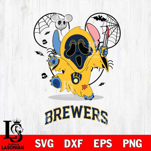 Milwaukee Brewers Stitch Ghost Face Halloween 2 Svg Eps Dxf Png File, Digital Download, Instant Download