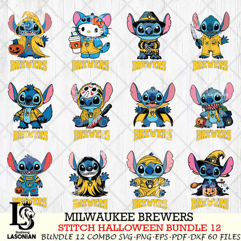 Milwaukee Brewers Stitch Horror Bundle 12 SVG Svg Eps Dxf Png File, MLB svg, Digital Download, Instant Download