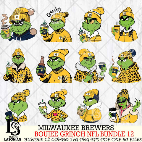 Milwaukee Brewers  Boujee Grinch MLB Bundle 12 SVG Eps Dxf Png File, Digital Download, Instant Download