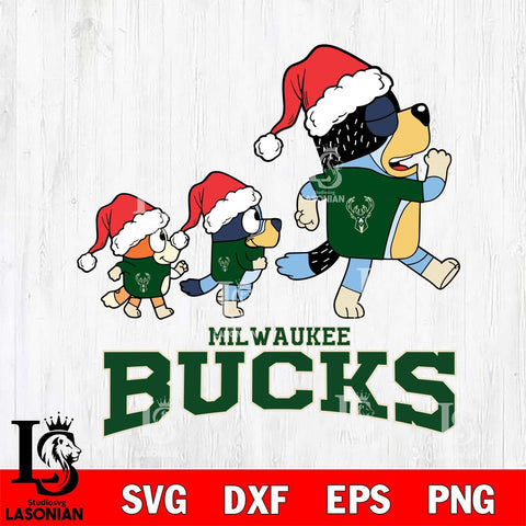 Milwaukee Bucks Bluey Family Christmas Svg Eps Dxf Png File, Digital Download