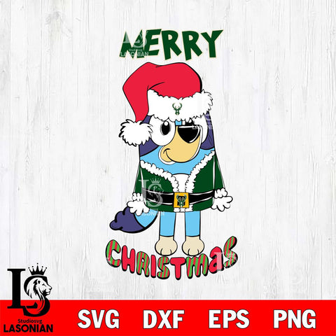 Milwaukee Bucks Bluey Merry Christmas Bluey Santa Claus Svg Eps Dxf Png File, Digital Download