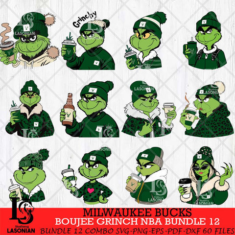 Milwaukee Bucks Boujee Grinch NBA Bundle 12 SVG Eps Dxf Png File, Digital Download, Instant Download