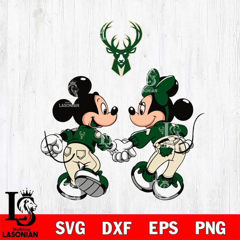 Milwaukee Bucks Fan Minnie And Mickey Love Svg Eps Dxf Png File, Digital Download, Instant Download