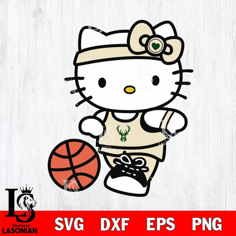 Milwaukee Bucks Hello Kitty basketball 4 Svg Eps Dxf Png File, Digital Download, Instant Download