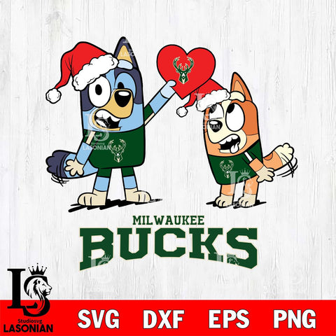 Milwaukee Bucks Love Bluey Christmas Svg Eps Dxf Png File, Digital Download