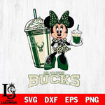 Milwaukee Bucks Minnie Mouse Fan And Coffee Svg Eps Dxf Png File, Digital Download, Instant Download