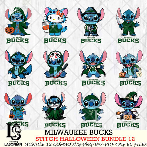 Milwaukee Bucks Stitch Horror Bundle 12 SVG Svg Eps Dxf Png File, Bundle NBA svg, Digital Download, Instant Download