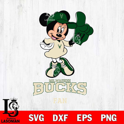 Milwaukee Bucks #1 Fan Minnie Mouse Svg Eps Dxf Png File, Digital Download, Instant Download