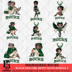 Milwaukee Bucks Black Fan Girl Betty Boop Bundle 9 Svg Eps Dxf Png File, Digital Download, Instant Download