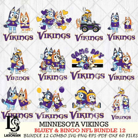 Minnesota Vikings Bluey & Bingo Bundle 12 SVG Eps Dxf Png File, Bundle NFL svg, Digital Download, Instant Download