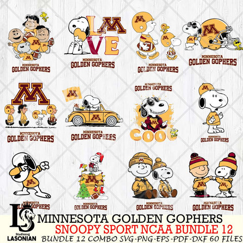 Minnesota Golden Gophers  Snoopy NCAA Bundle 12 SVG Svg Eps Dxf Png File, Digital Download