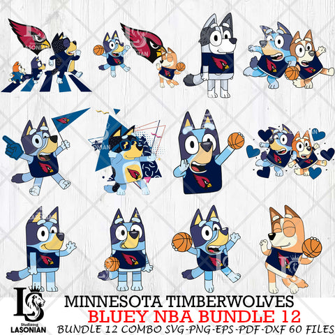 Minnesota Timberwolves Bluey NBA Bundle 12 Svg Eps Dxf Png File, Digital Download, Instant Download