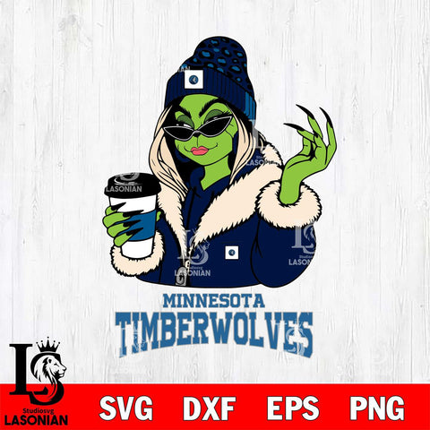 Minnesota Timberwolves Boujee Grinch Girls Christmas Cut Files Cricut, Svg Dxf Eps Png file , Silhouette