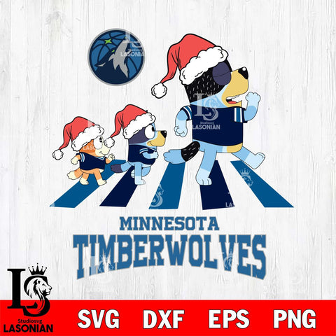 Minnesota Timberwolves Christmas Family Bluey Walking Svg , Christmas Svg , Bluey svg , Digital Download, dxf eps png pdf file