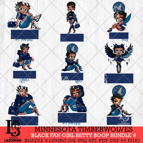 Minnesota Timberwolves Black Fan Girl Betty Boop Bundle 9 Svg Eps Dxf Png File, Digital Download, Instant Download