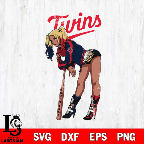 Minnesota Twins Black Fan Girl Harley Quinn MLB Svg Eps Dxf Png File, Digital Download, Instant Download