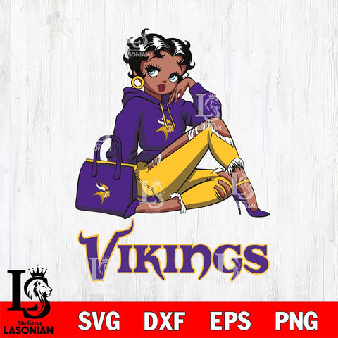 Minnesota Vikings Awesome Black Fan Girl Betty Boop Svg Eps Dxf Png File, Digital Download, Instant Download