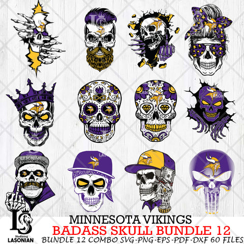 Minnesota Vikings Badass Skull Bundle SVG