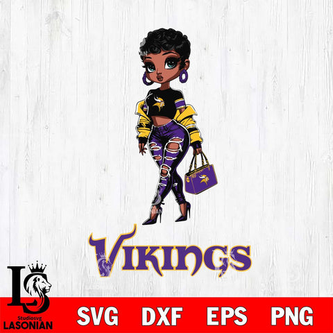 Minnesota Vikings Beautiful Black Fan Girl Svg Eps Dxf Png File, Digital Download, Instant Download