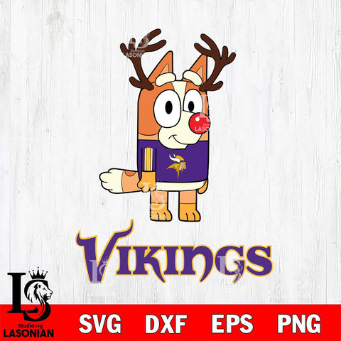 Minnesota Vikings Bluey Chilli Christmas Deer Svg Eps Dxf Png File, Digital Download