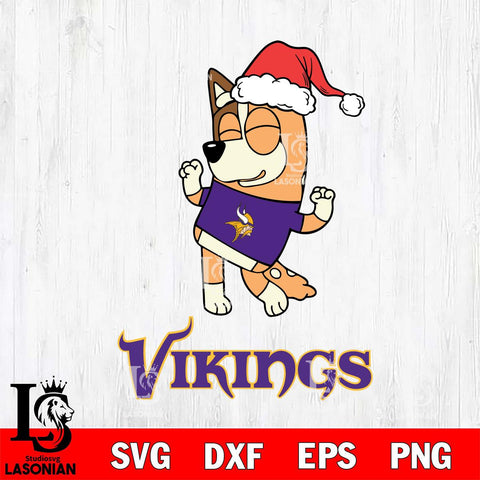 Minnesota Vikings Bluey Chilli Happy Christmas Svg Eps Dxf Png File, Digital Download