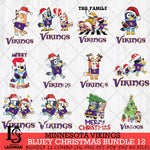 Minnesota Vikings Bluey Christmas Holiday Bundle 12 Svg Eps Dxf Png File, Digital Download