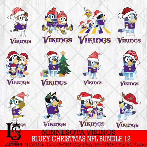 Minnesota Vikings Bluey Christmas NFL Bundle 12 Svg Eps Dxf Png File,Cut Svg Files, Digital File, Sublimation