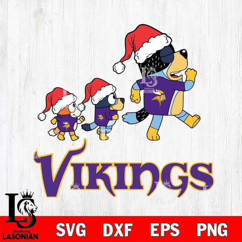 Minnesota Vikings Bluey Family Christmas Svg Eps Dxf Png File, Digital Download