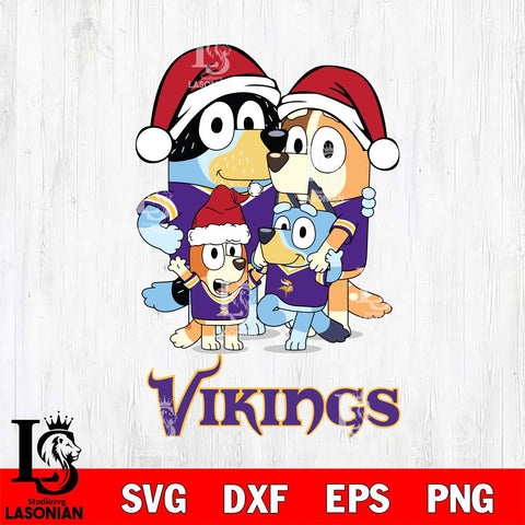 Minnesota Vikings Christmas Bluey Family Sport Svg Eps Dxf Png File,Cut Svg Files, Digital File, Sublimation