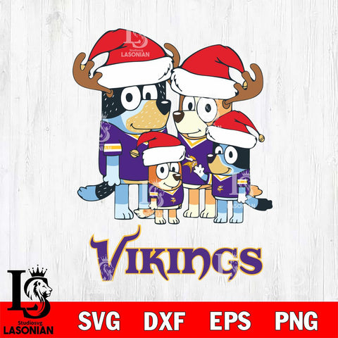 Minnesota Vikings Christmas Bluey Santa Family Svg Eps Dxf Png File,Cut Svg Files, Digital File, Sublimation