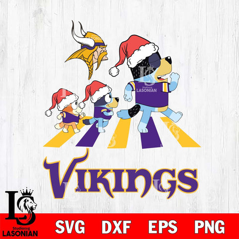 Minnesota Vikings Christmas Family Bluey Walking Svg Eps Dxf Png File,Cut Svg Files, Digital File, Sublimation