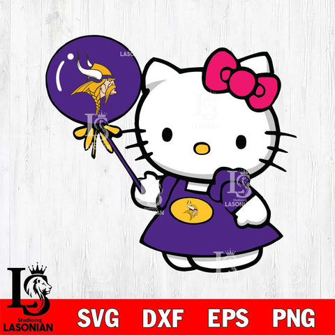 Minnesota Vikings Cute Hello Kitty 2 Svg Eps Dxf Png File, Digital Download, Instant Download