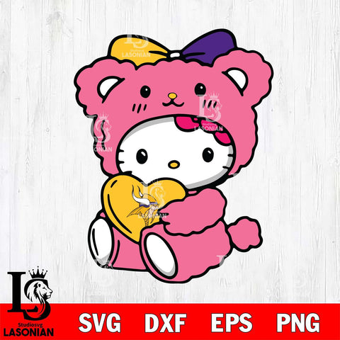 Minnesota Vikings Cute Hello Kitty 3 Svg Eps Dxf Png File, Digital Download, Instant Download