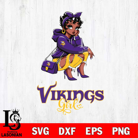 Minnesota Vikings Fashion Black Fan Girl Betty Boop Svg Eps Dxf Png File, Digital Download, Instant Download