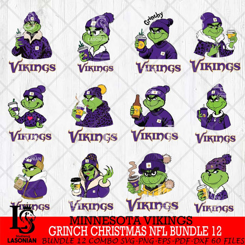 Minnesota Vikings Grinch Christmas NFL Bundle 12 Svg Eps Dxf Png File,Cricut svg files, Digital Download, Instant Download