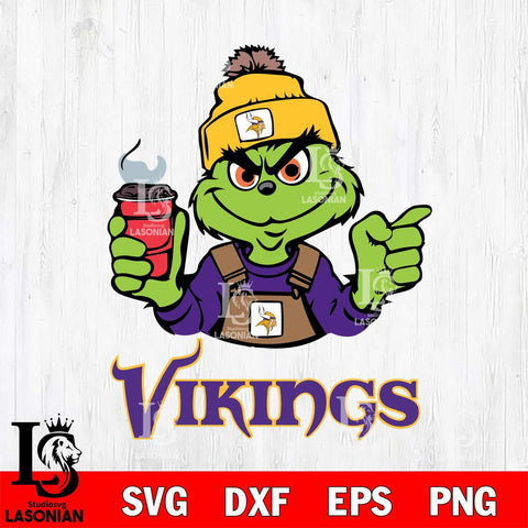 Minnesota Vikings Grinch with coffee Svg Eps Dxf Png File, Digital Download, Instant Download