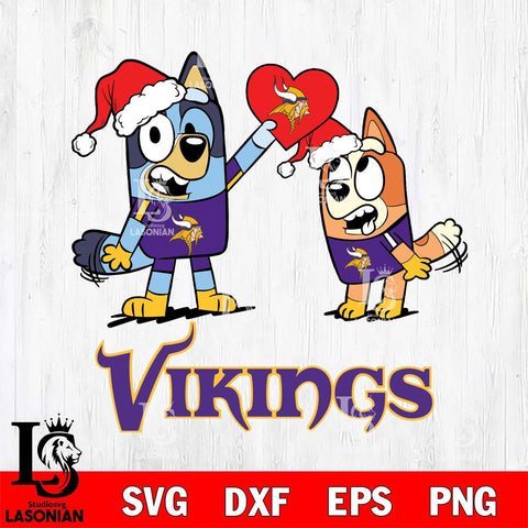 Minnesota Vikings Love Bluey Christmas Svg Eps Dxf Png File, Digital Download